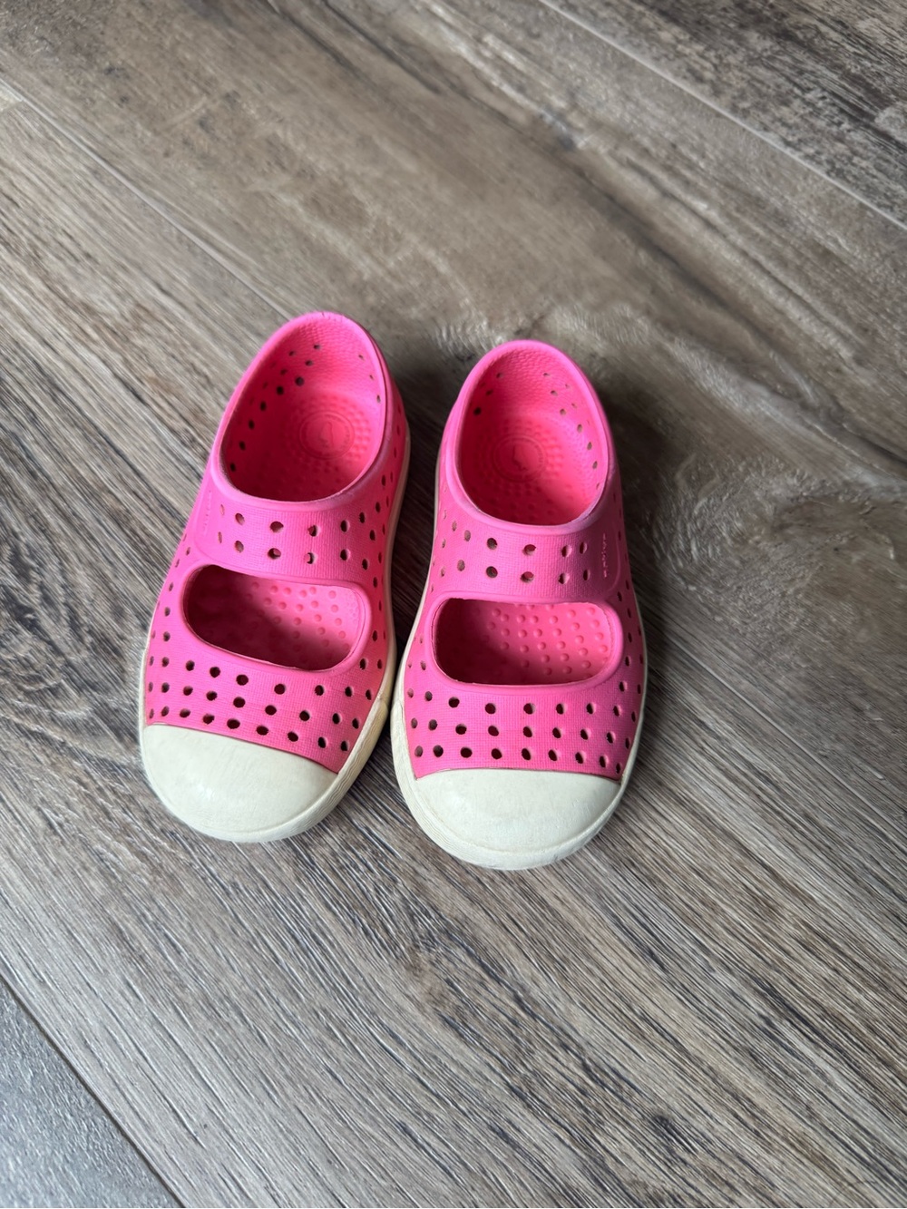 Native Shoes Kids Hot Pink Perforated Mary Jane with Cream Toe